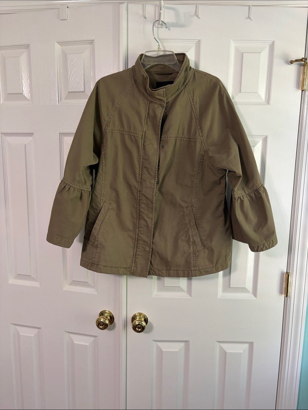 Banana Republic Olive Utility Jacket with Gathered Sleeve Detail